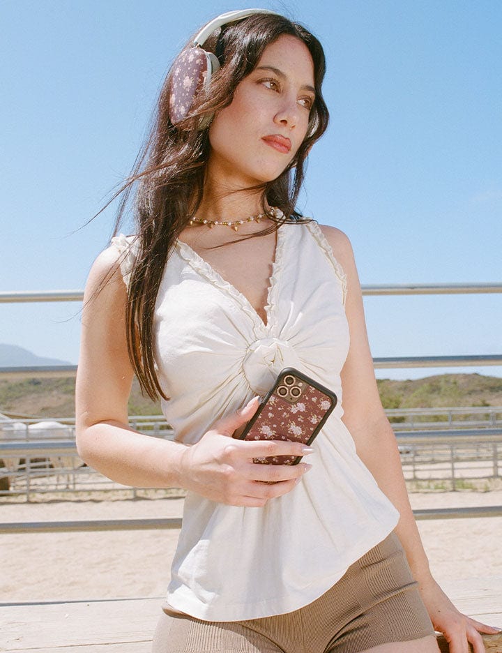 Brown Floral Airpods Max Cover from Wildflower Cases