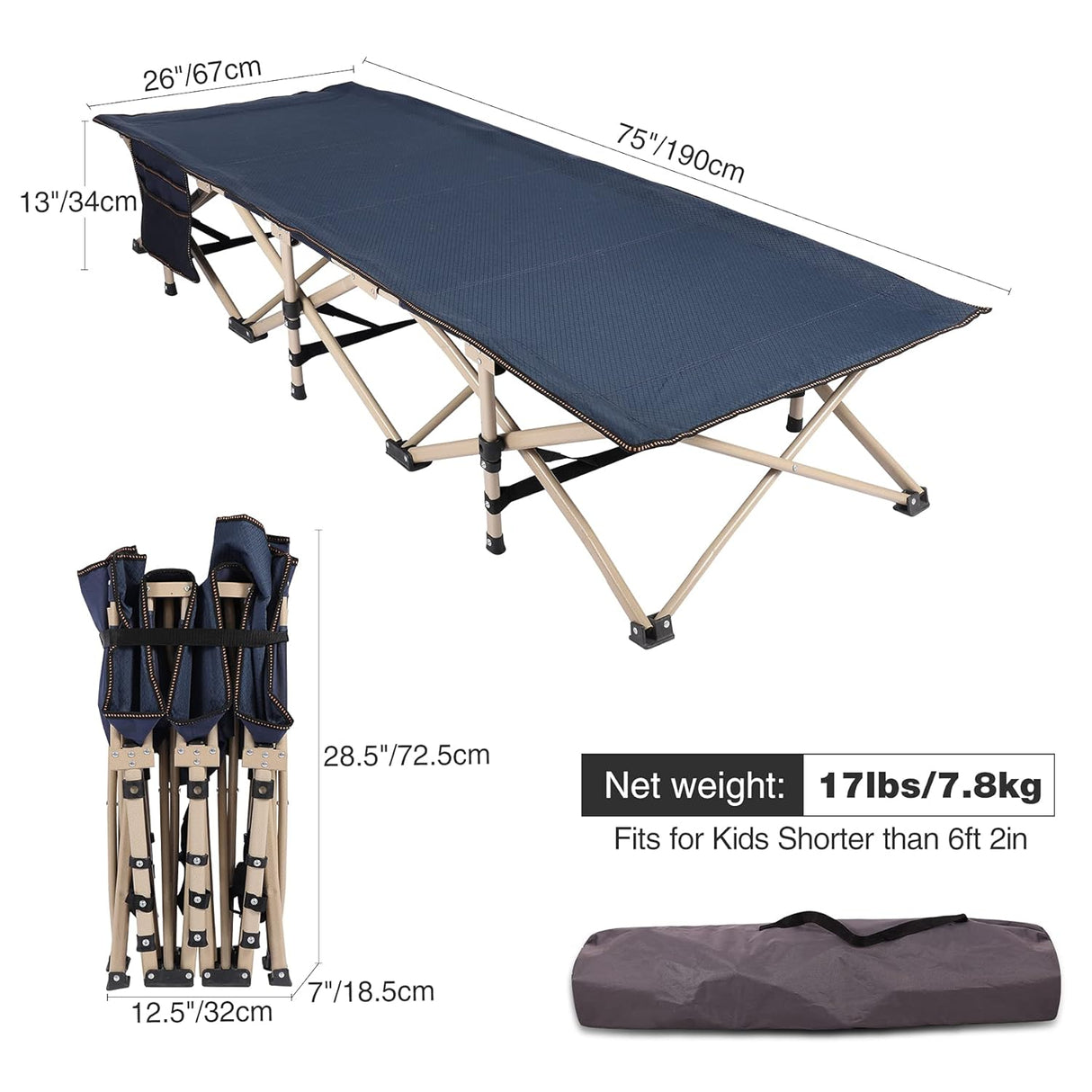 Folding Kids Cot for Sleeping,Blue Pink Navy From Redcamp