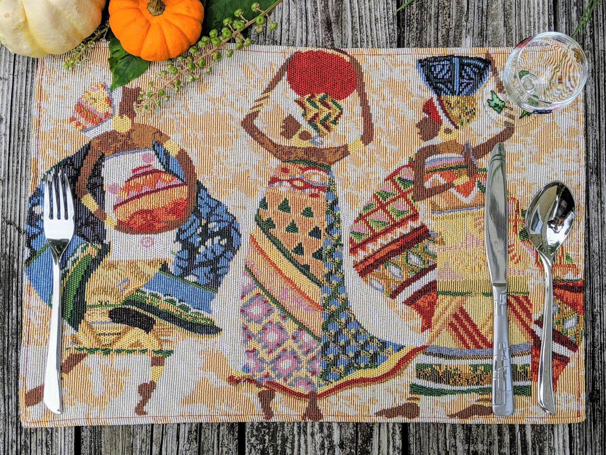 DaDa Bedding Set of 4-Pieces Dancing Women African Kwanzaa Tapestry Dining Table Placemats 13” x 19” (18117) from DaDalogy Bedding Collection
