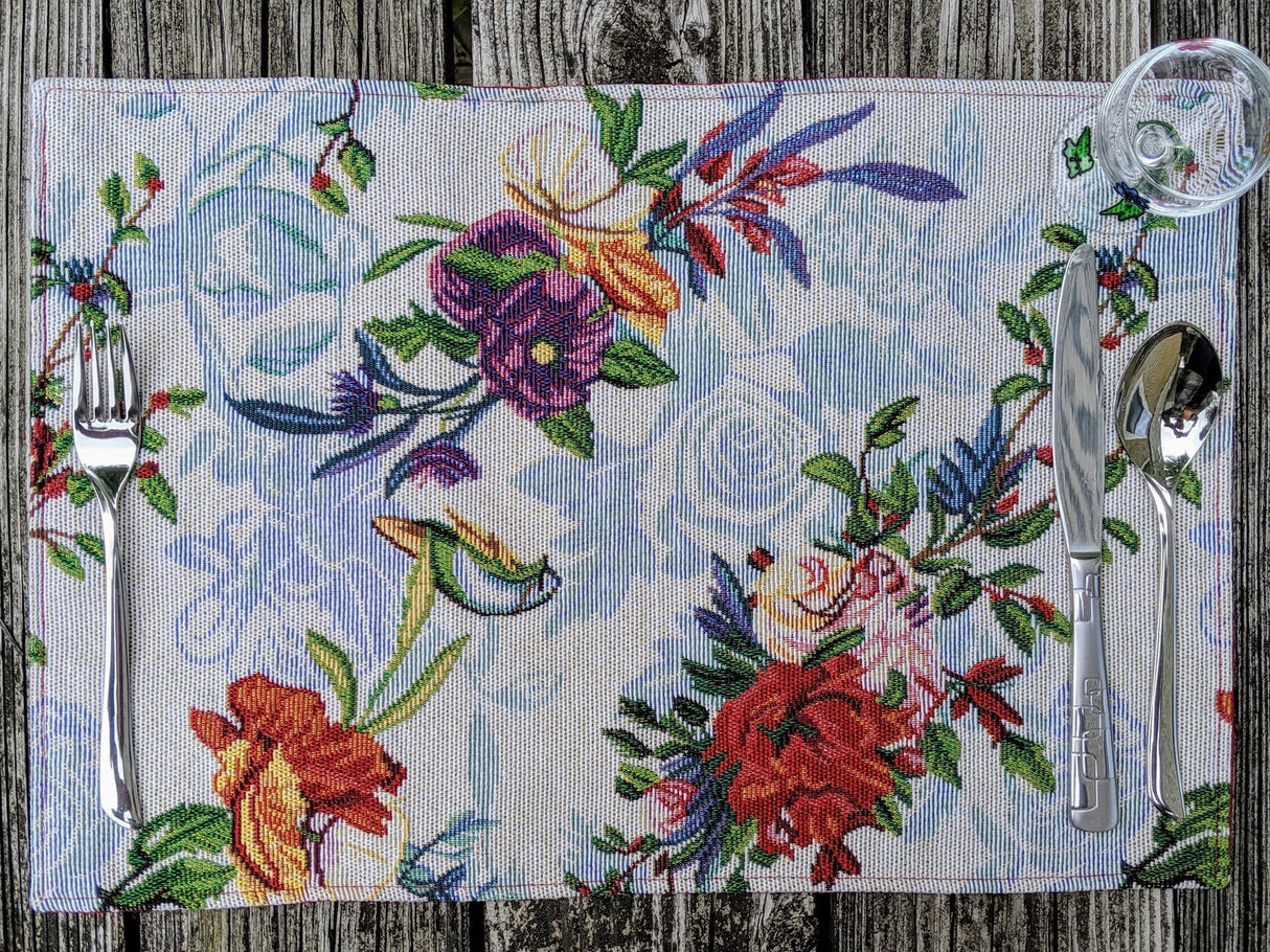 DaDa Bedding Set of 4-Pieces Tropical Sky Blue Birds Floral Tapestry Dining Table Placemats 13” x 19” (18116) from DaDalogy Bedding Collection