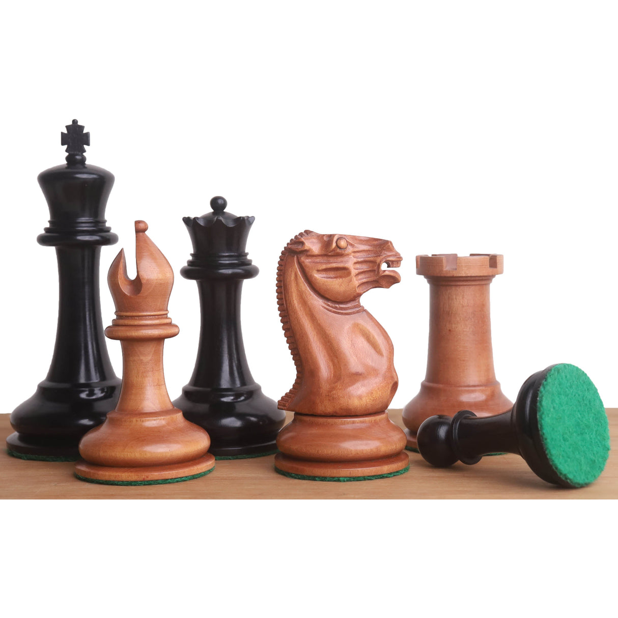 Cooke Type Staunton Chess Set- Chess Pieces Only 1849 - Ebony Wood & Antiqued Boxwood - 4.3" King From Royal Chess Mall