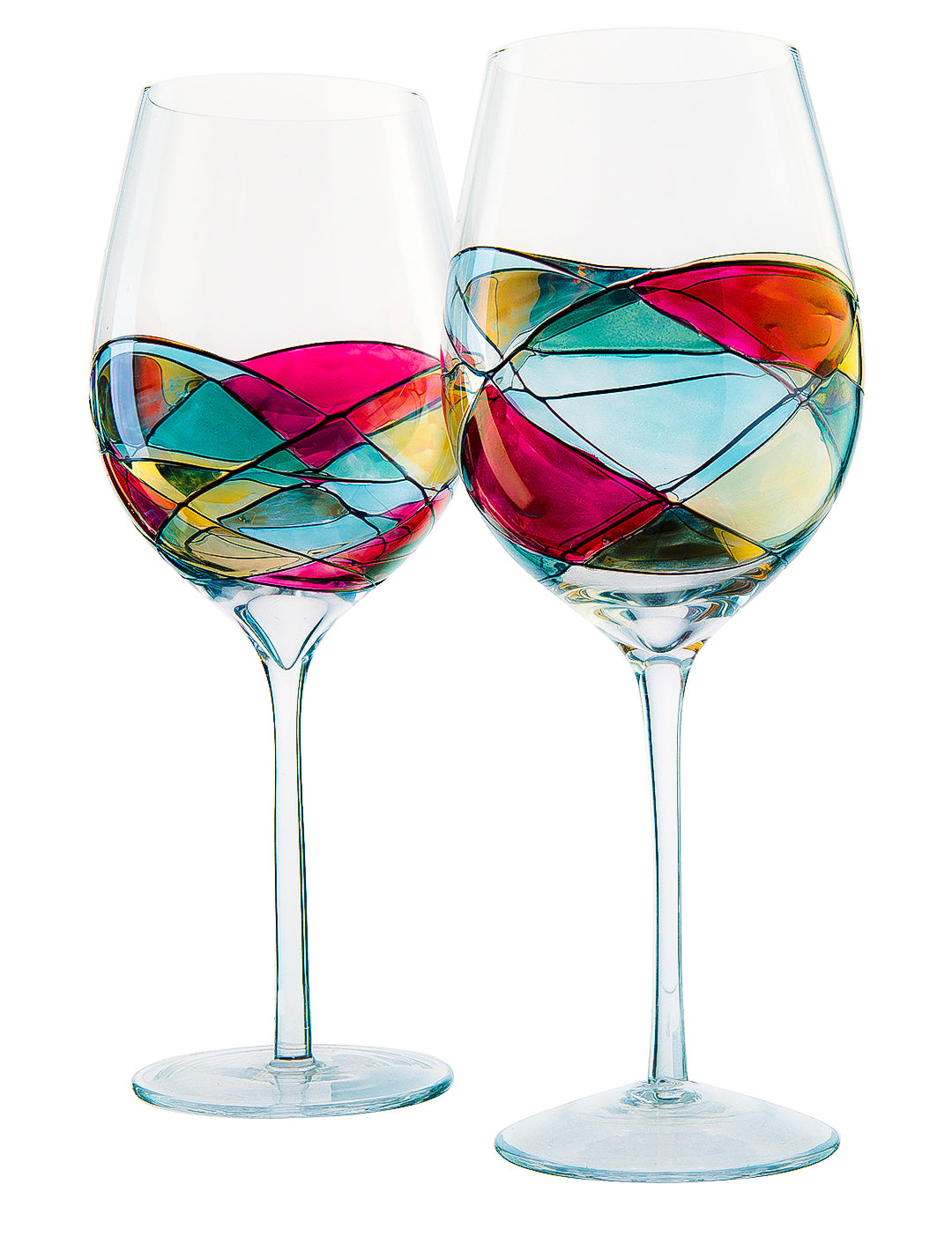 The Wine Savant Artisanal Hand Painted Renaissance Romantic Stain-glassed Windows Wine Glasses Set of 2 - Gift Idea for Her, Him, Birthday, Housewarming - Extra Large Goblets 29OZ (Stemmed) from The Wine Savant