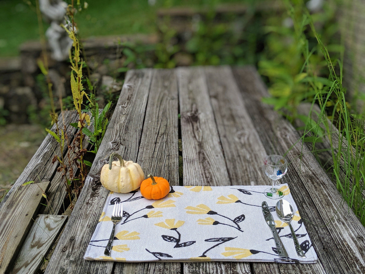 DaDa Bedding Set of 4-Pieces Sunshine Yellow Fleur Spring Tapestry Dining Table Placemats 13” x 19” (18112) from DaDalogy Bedding Collection