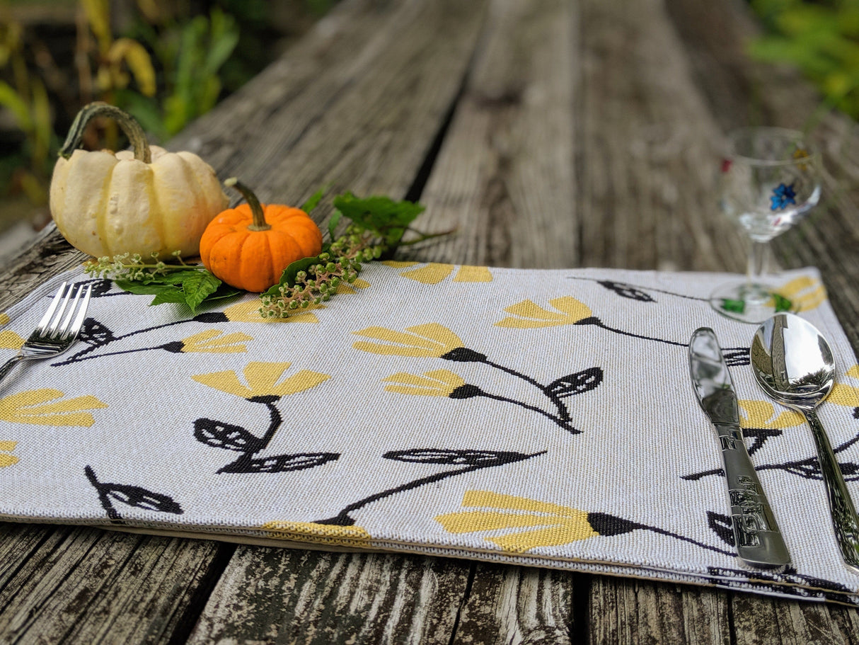 DaDa Bedding Set of 4-Pieces Sunshine Yellow Fleur Spring Tapestry Dining Table Placemats 13” x 19” (18112) from DaDalogy Bedding Collection