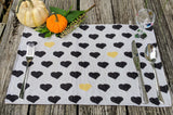 DaDa Bedding Set of 4-Pieces Lovely Yellow & Black Hearts Tapestry Dining Table Placemats 13” x 19” (18113) from DaDalogy Bedding Collection
