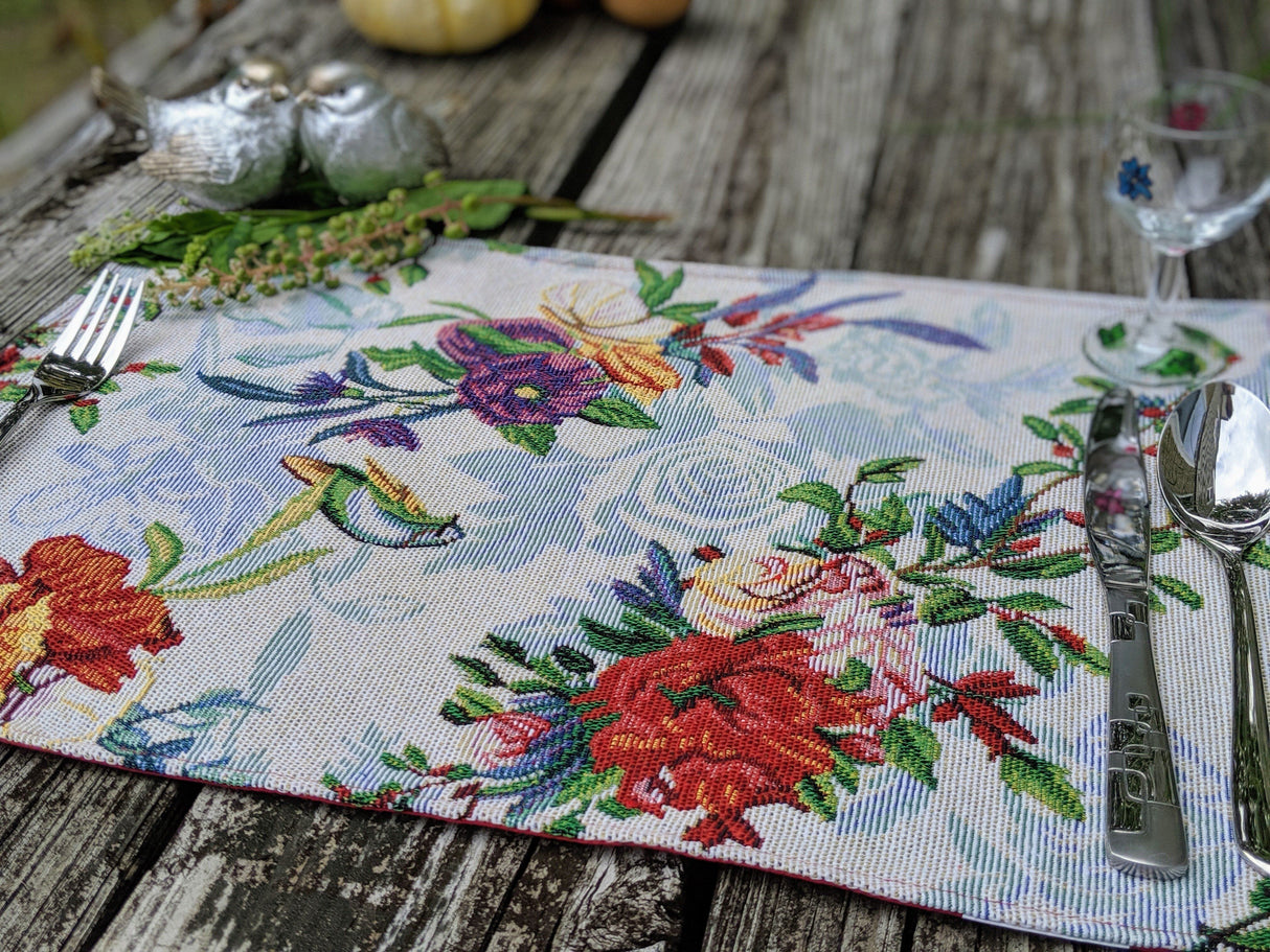 DaDa Bedding Set of 4-Pieces Tropical Sky Blue Birds Floral Tapestry Dining Table Placemats 13” x 19” (18116) from DaDalogy Bedding Collection