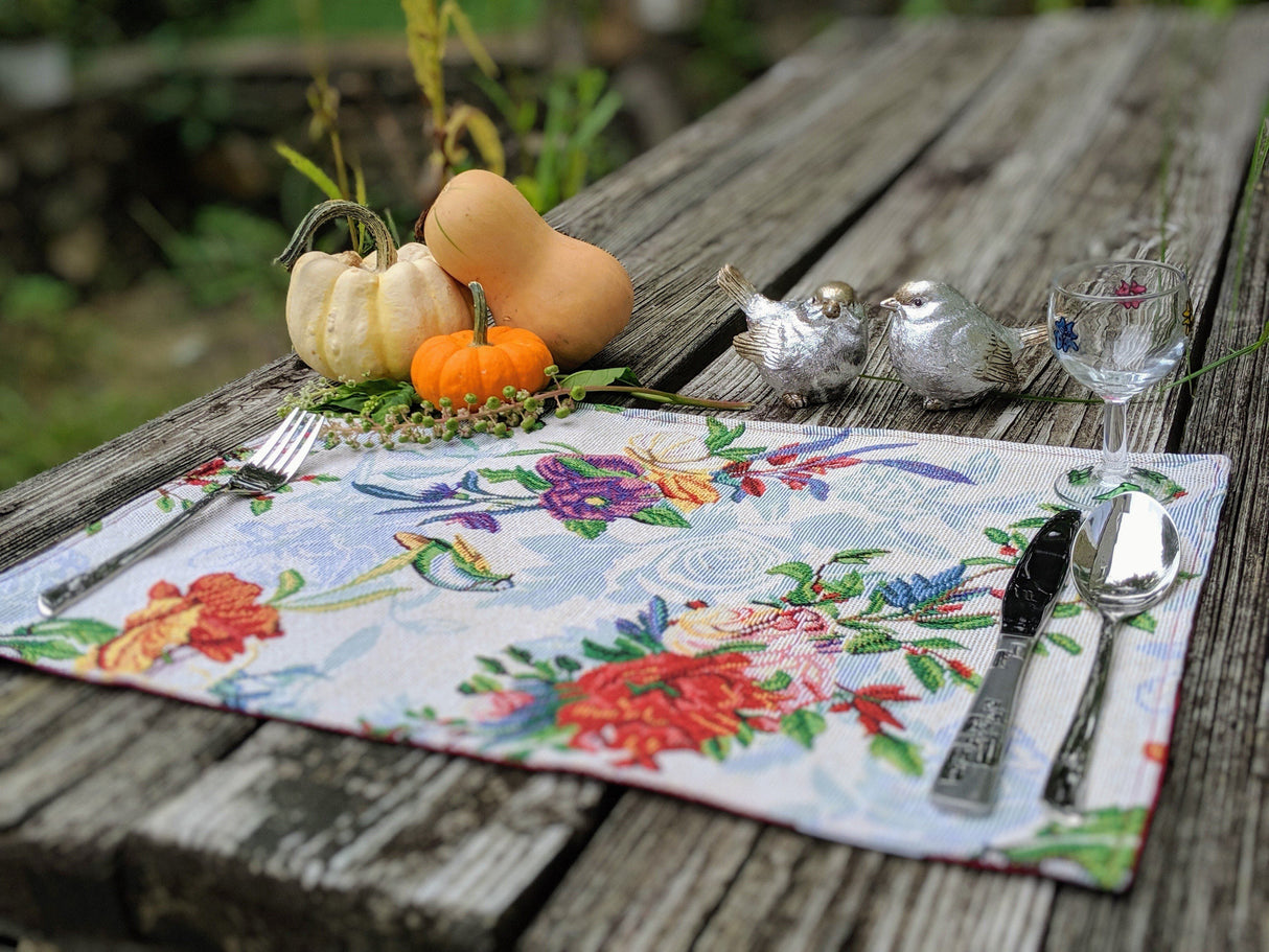 DaDa Bedding Set of 4-Pieces Tropical Sky Blue Birds Floral Tapestry Dining Table Placemats 13” x 19” (18116) from DaDalogy Bedding Collection