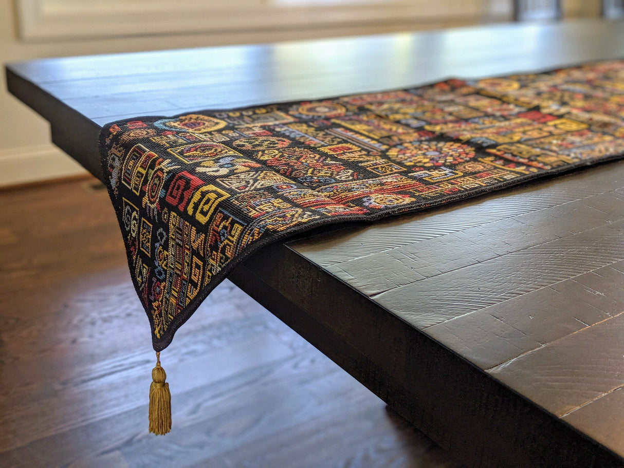 DaDa Bedding Ethnic Ornaments Geometric Black Elegant Woven Tapestry Dining Table Runner (18118) from DaDalogy Bedding Collection