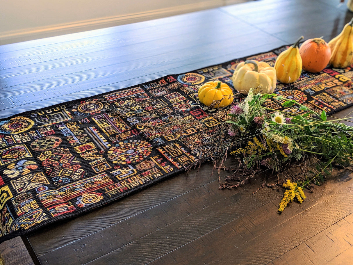 DaDa Bedding Ethnic Ornaments Geometric Black Elegant Woven Tapestry Dining Table Runner (18118) from DaDalogy Bedding Collection
