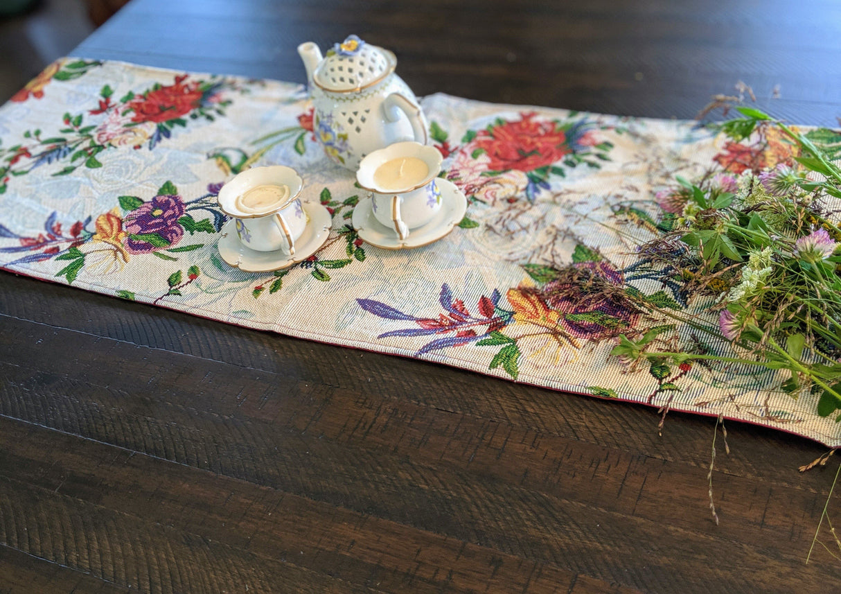 DaDa Bedding Floral Roses Tropical Paradise Birds Woven Tapestry Dining Table Runner (18116) from DaDalogy Bedding Collection
