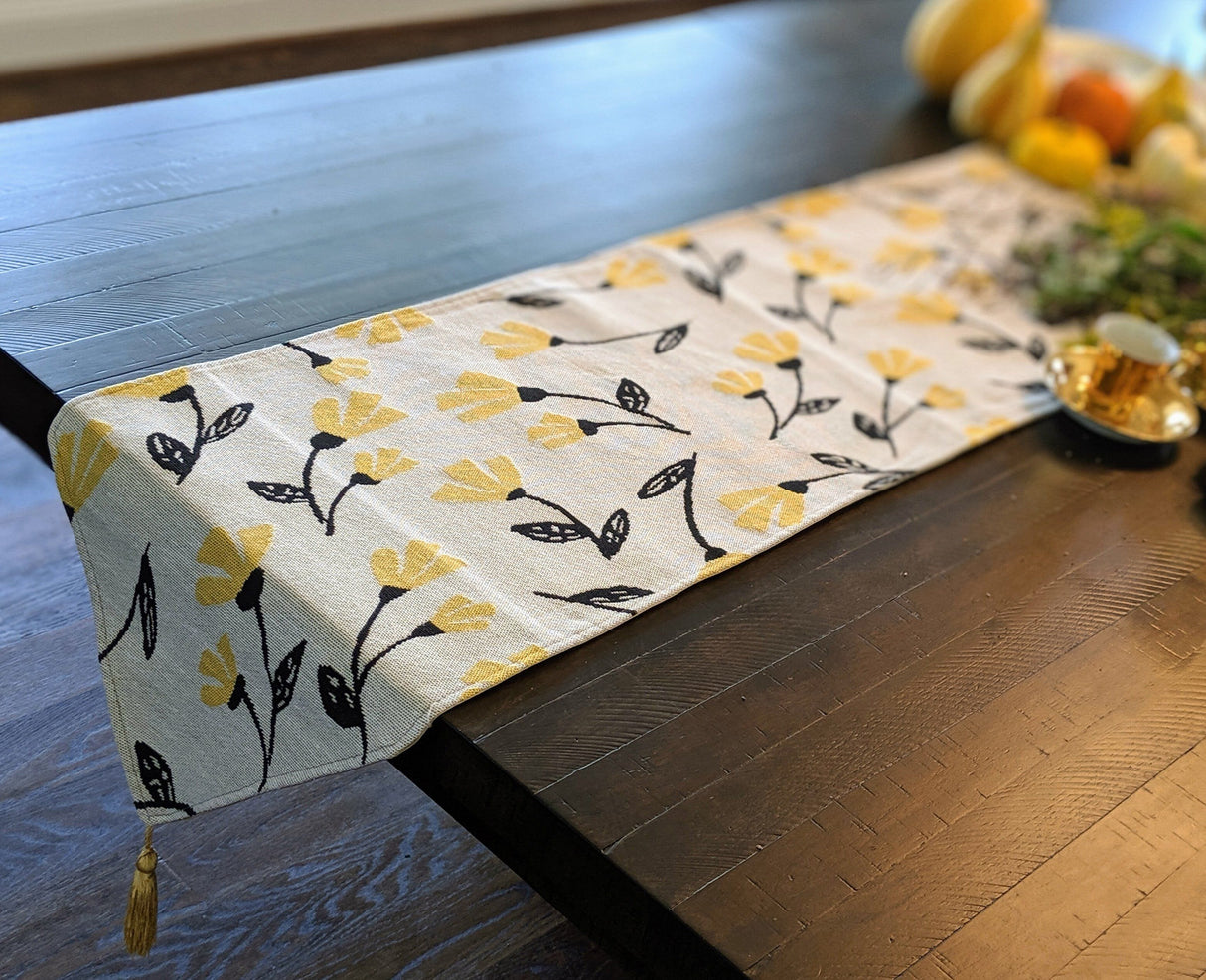 DaDa Bedding Yellow Fleur Floral Garden Woven Tapestry Dining Table Runner (18112) from DaDalogy Bedding Collection