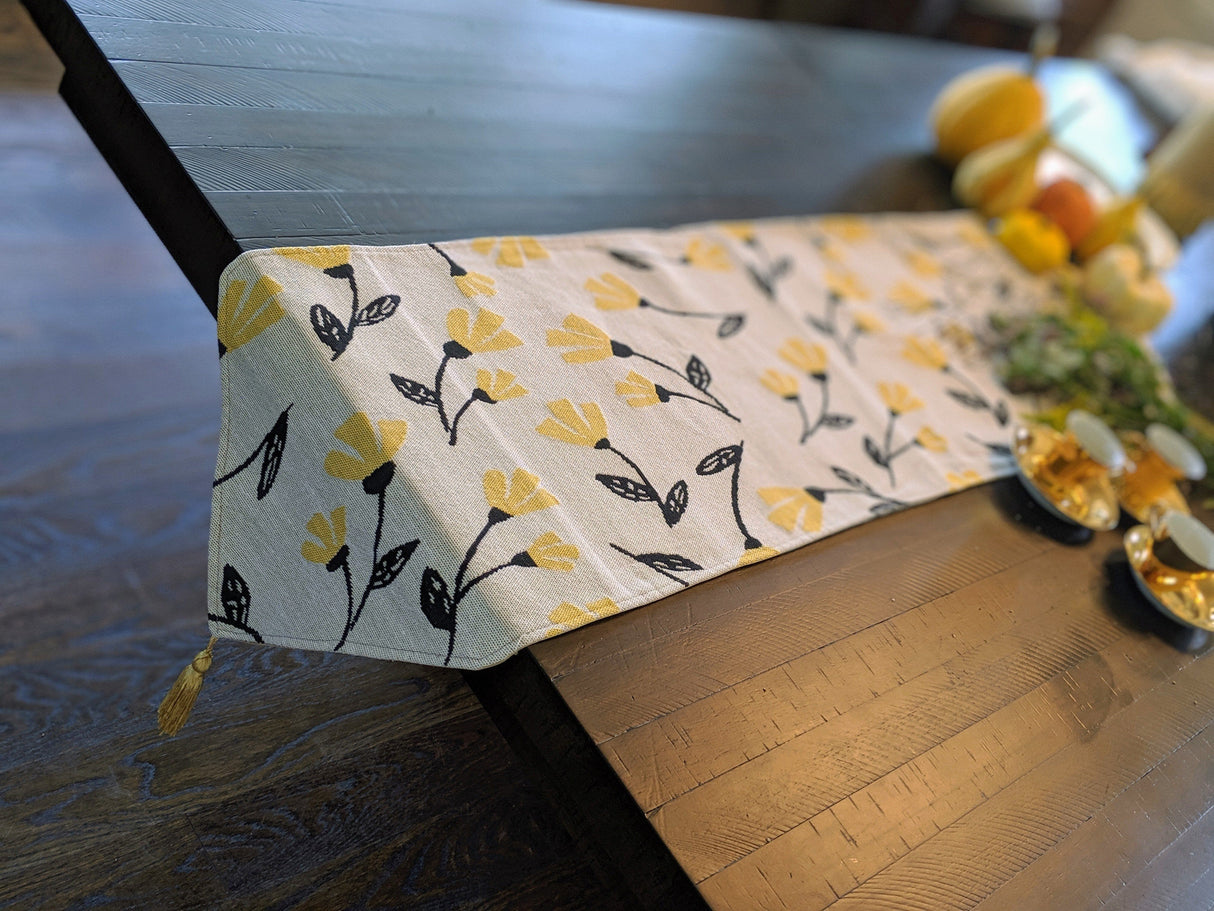 DaDa Bedding Yellow Fleur Floral Garden Woven Tapestry Dining Table Runner (18112) from DaDalogy Bedding Collection