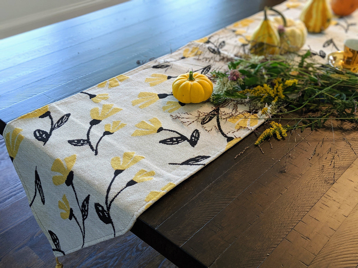 DaDa Bedding Yellow Fleur Floral Garden Woven Tapestry Dining Table Runner (18112) from DaDalogy Bedding Collection
