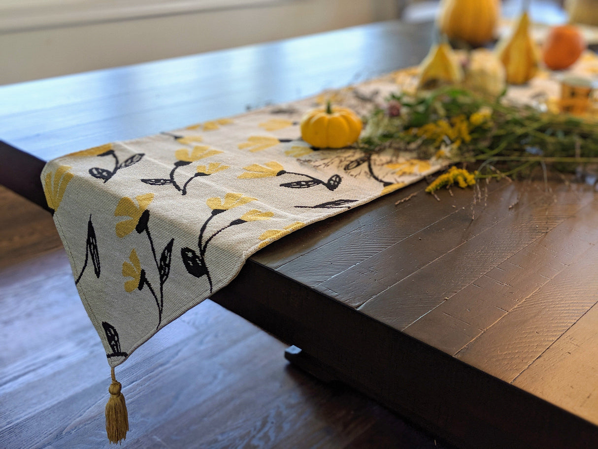 DaDa Bedding Yellow Fleur Floral Garden Woven Tapestry Dining Table Runner (18112) from DaDalogy Bedding Collection