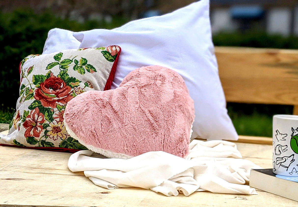 Tache Faux Fur Pink White Heart Shape Throw Pillow (#7) from Tache Home Fashion