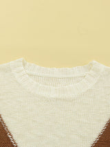 Beige Chevron Stripe Drop Shoulder Knit Pullover from MsDressly