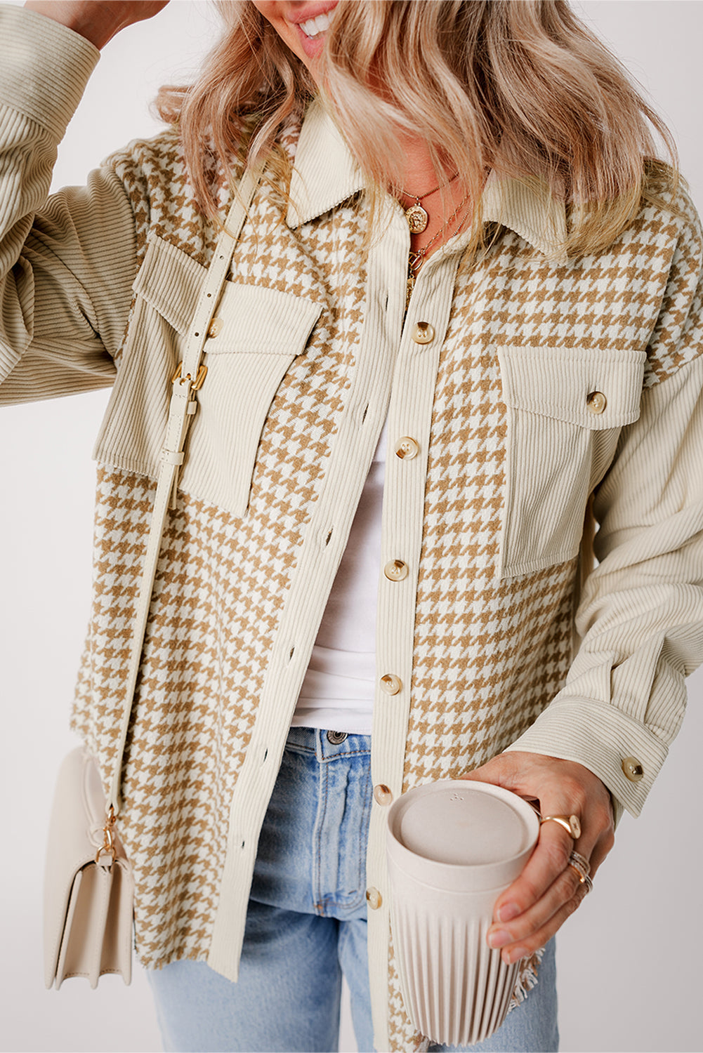 Beige Houndstooth Corduroy Jacket from MsDressly