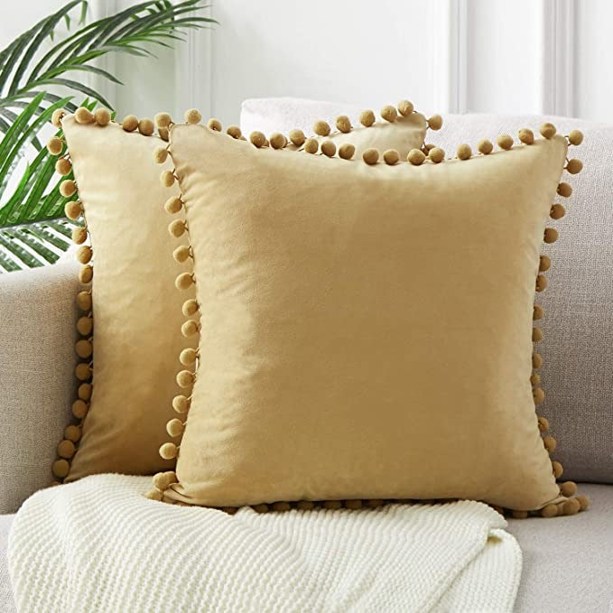 Velvet Pom Pom Cushion Covers from Moderny