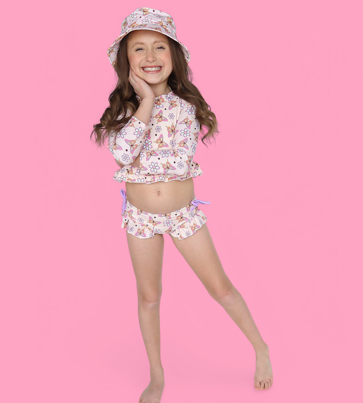 BLOSSOMIN’ BUTTERFLY DREAM 2-PIECE RASH GUARD RUFFLE SWIM SUIT from DREAM BIG LITTLE CO