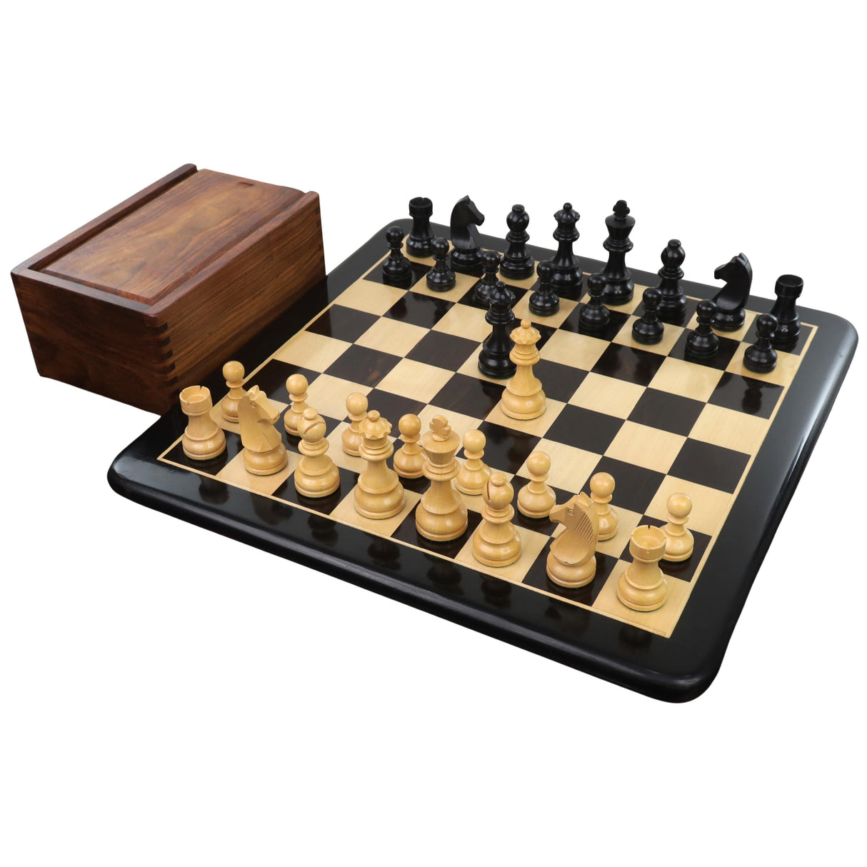 3.9" Tournament Chess Set Combo -Pieces in Ebonised boxwood with Board and Box from Royal Chess Mall