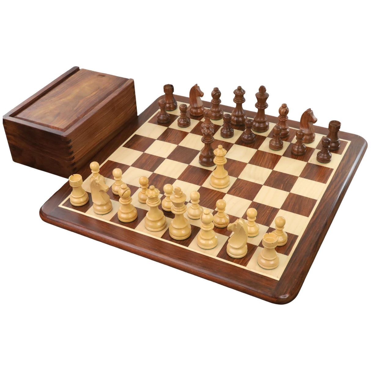 3.9" Tournament Chess Set Combo -Pieces in Golden Rosewood with Board and Box from Royal Chess Mall