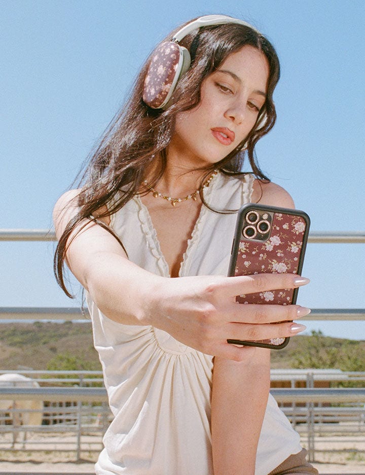 Brown Floral Airpods Max Cover from Wildflower Cases
