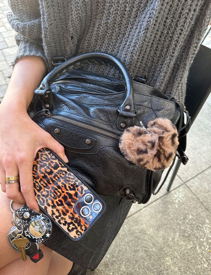 Fuzzy Leopard Heart w/ WF Charm Accessory from Wildflower Cases