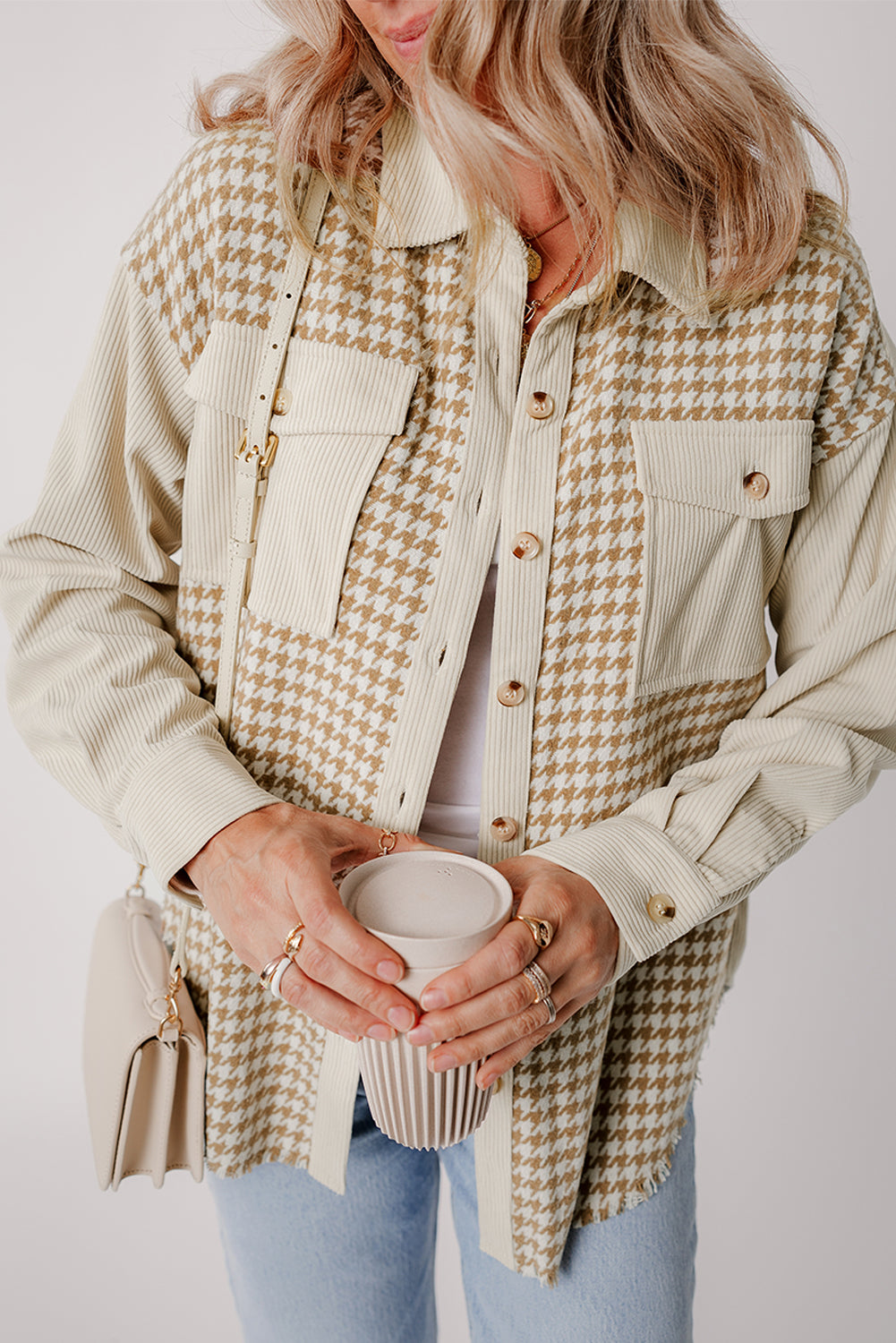 Beige Houndstooth Corduroy Jacket from MsDressly