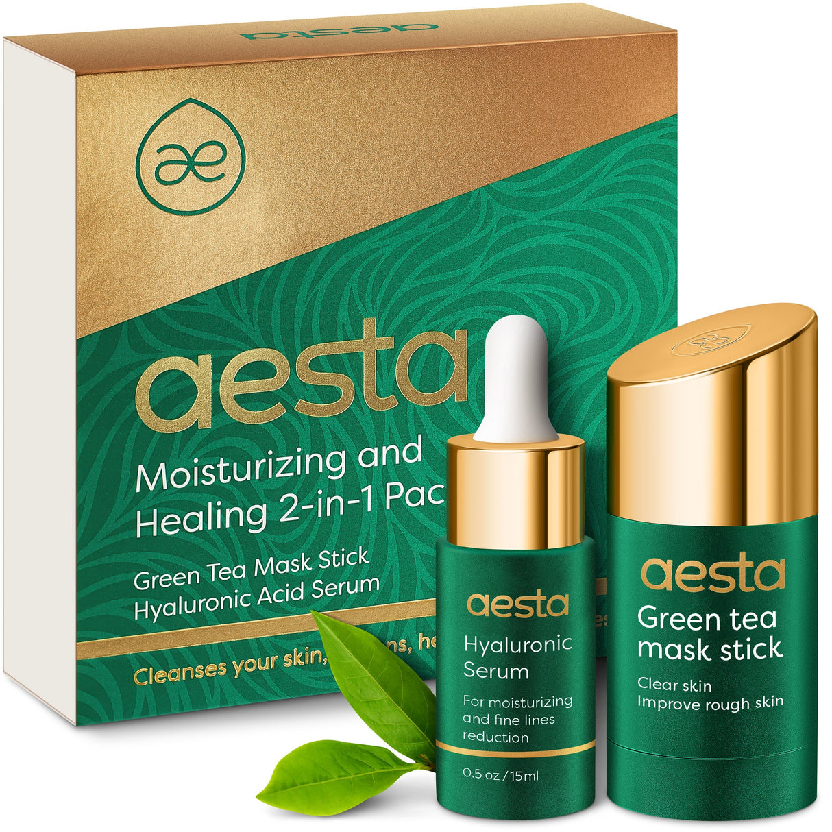 Aesta Green Tea Mask Stick + Hyaluronic Acid Serum for Face Treatment | Gradual Blackhead Remover | Pore-Cleaning, Detoxifying Face Mask, Skin Care Face Serum w/ Anti Aging and Anti Wrinkle Effects from REATHLETE