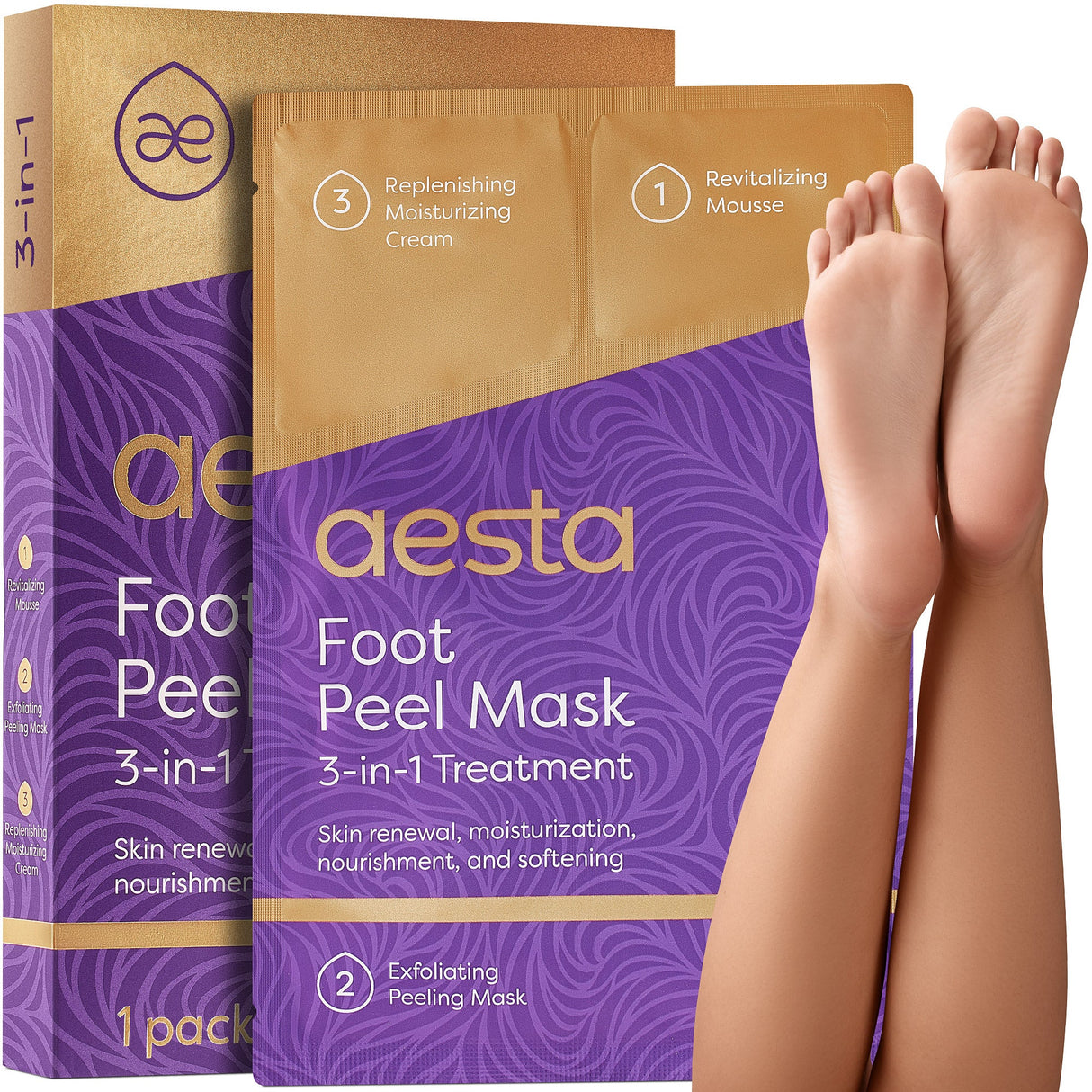 Aesta 3-in-1 Foot Peel Mask, Full-Cycle Foot Care: Revitalizing Mousse + Feet Peeling Mask + Moisturizing Cream | All-Natural Foot Peel Mask for Dry Cracked Feet | Baby Feet Foot Peel Treatment Set from REATHLETE
