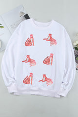 Beige Sequin Cheetah O Neck Drop Shoulder Sweatshirt from MsDressly