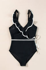 Jayla Ruffled Wrap V Neck Swimsuit from Threaded Pear