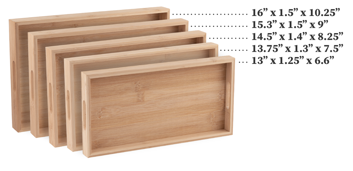 Bamboo Serving Tray Set With Handles - Wood Serving Trays for Meat, Vegetables, Cheese and Charcuterie Boards - 5 Pack