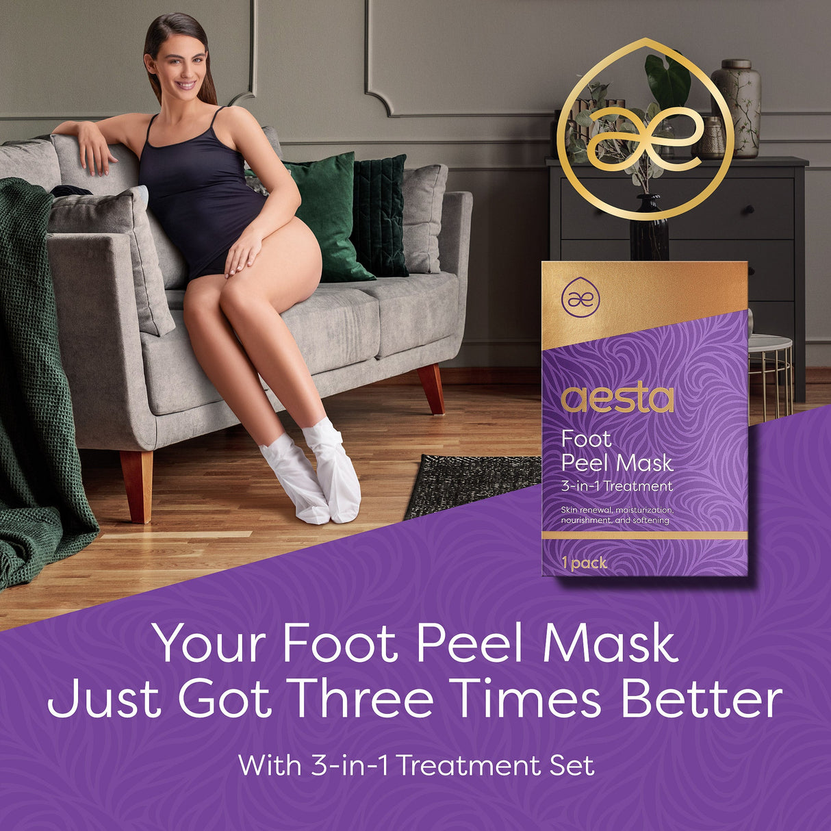 Aesta 3-in-1 Foot Peel Mask, Full-Cycle Foot Care: Revitalizing Mousse + Feet Peeling Mask + Moisturizing Cream | All-Natural Foot Peel Mask for Dry Cracked Feet | Baby Feet Foot Peel Treatment Set from REATHLETE