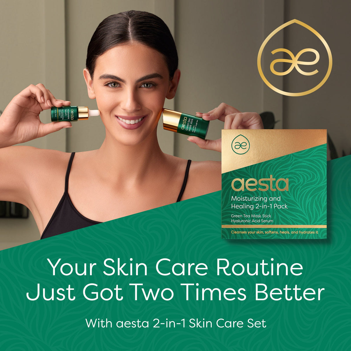 Aesta Green Tea Mask Stick + Hyaluronic Acid Serum for Face Treatment | Gradual Blackhead Remover | Pore-Cleaning, Detoxifying Face Mask, Skin Care Face Serum w/ Anti Aging and Anti Wrinkle Effects from REATHLETE