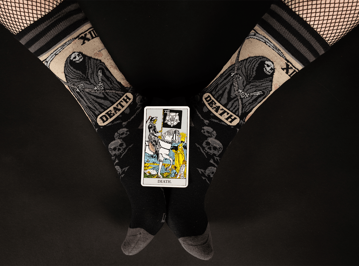 Death Tarot Card Crew Socks from FootClothes