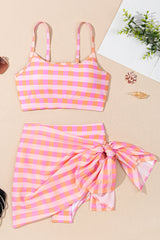 Azaria 3pcs Gingham High Waist Bikini & Sarong from Threaded Pear