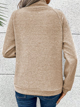 Apricot Textured High Neck Sweatshirt with Unique Asymmetrical Buttons from MsDressly