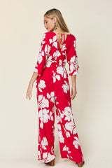 Double Take Full Size Printed Tie Back Wide Leg Jumpsuit from Enfance-Heureuse
