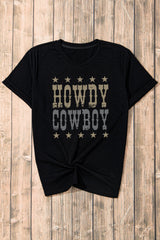 Black HOWDY COWBOY Star Print Crew Neck Loose T Shirt from MsDressly