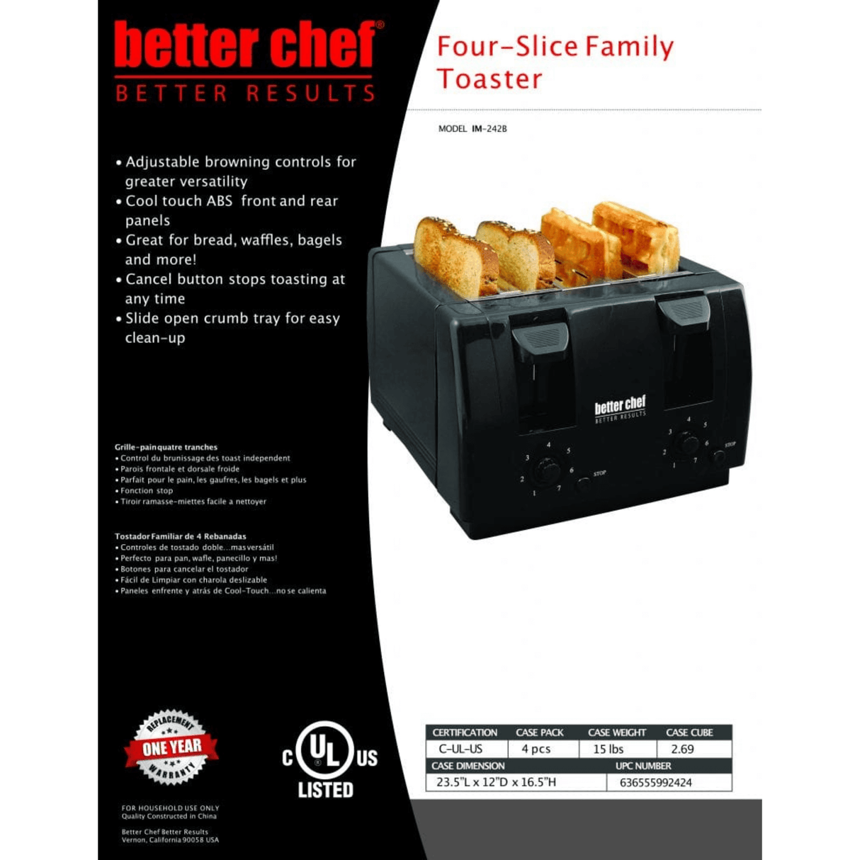 Better Chef Wide Slot 4-Slice Dual Control Toaster from Jupiter Gear Home
