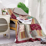 Tache Fairy Tale Tea Party Beige Burgundy Paisley Floral Cotton Patchwork Quilted Throw Blanket (DXJ103443)
