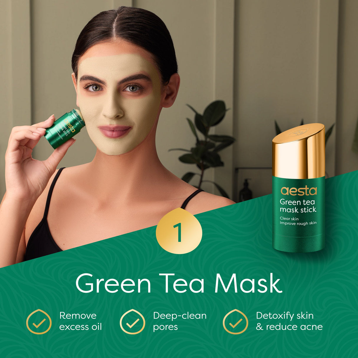 Aesta Green Tea Mask Stick + Hyaluronic Acid Serum for Face Treatment | Gradual Blackhead Remover | Pore-Cleaning, Detoxifying Face Mask, Skin Care Face Serum w/ Anti Aging and Anti Wrinkle Effects from REATHLETE