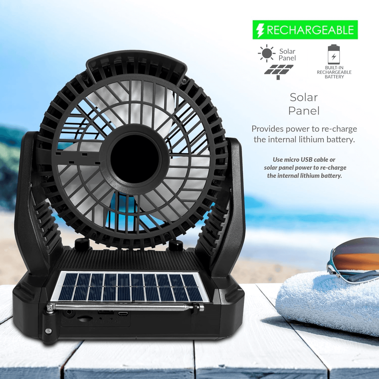 Supersonic Solar-Powered BT Speaker with FM Radio, LED Flashlight & Fan from Jupiter Gear Home