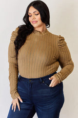 Basic Bae Full Size Ribbed Mock Neck Puff Sleeve T-Shirt from Enfance-Heureuse