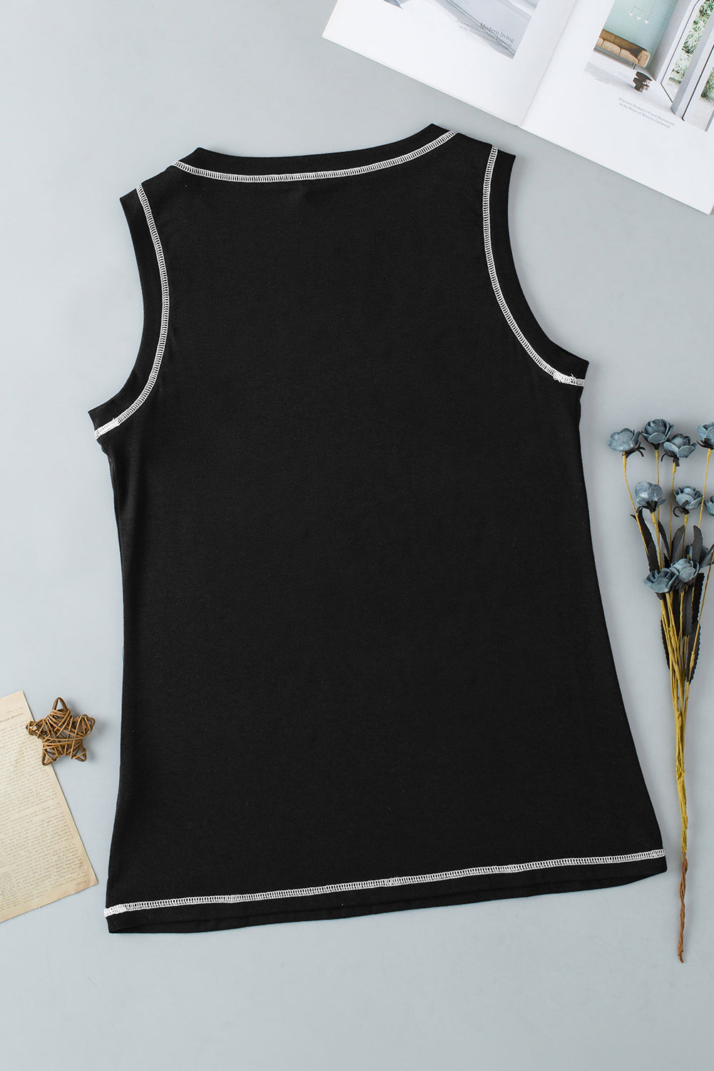 Black Sequin Cheetah Round Neck Stitching Loose Tank Top From MsDressly