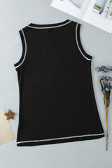 Black Sequin Cheetah Round Neck Stitching Loose Tank Top From MsDressly