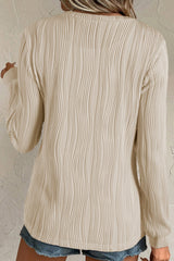Apricot Textured Wavy Round Neck Long Sleeve Top from MsDressly