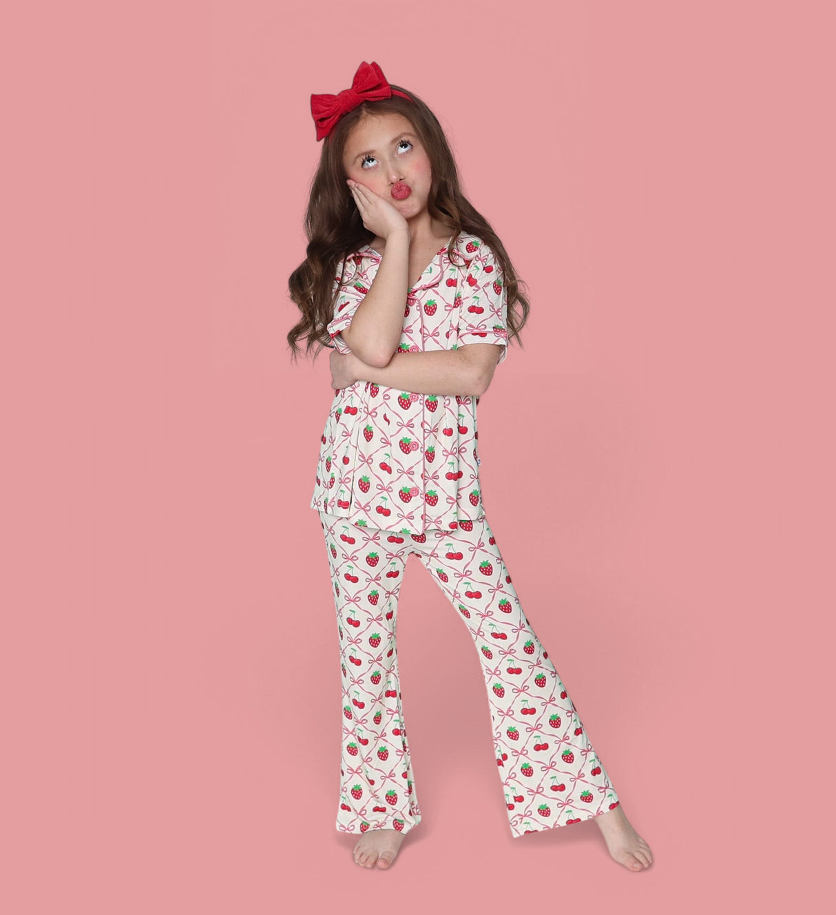 CHERRY BOW BERRY DREAM GIRL'S FLARE SET from DREAM BIG LITTLE CO