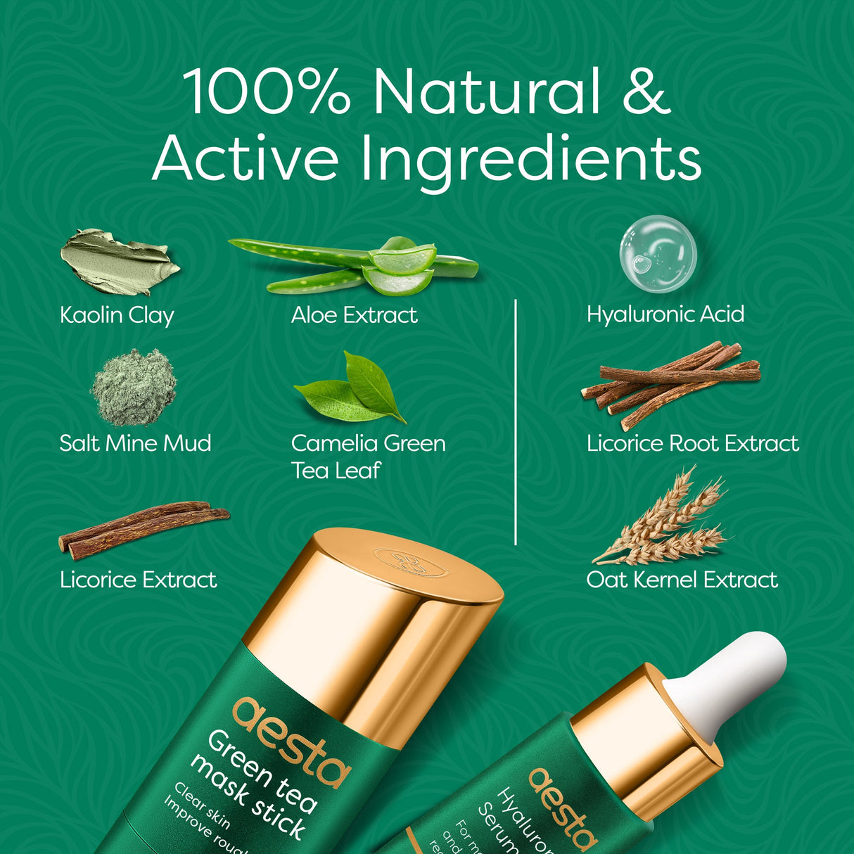 Aesta Green Tea Mask Stick + Hyaluronic Acid Serum for Face Treatment | Gradual Blackhead Remover | Pore-Cleaning, Detoxifying Face Mask, Skin Care Face Serum w/ Anti Aging and Anti Wrinkle Effects from REATHLETE